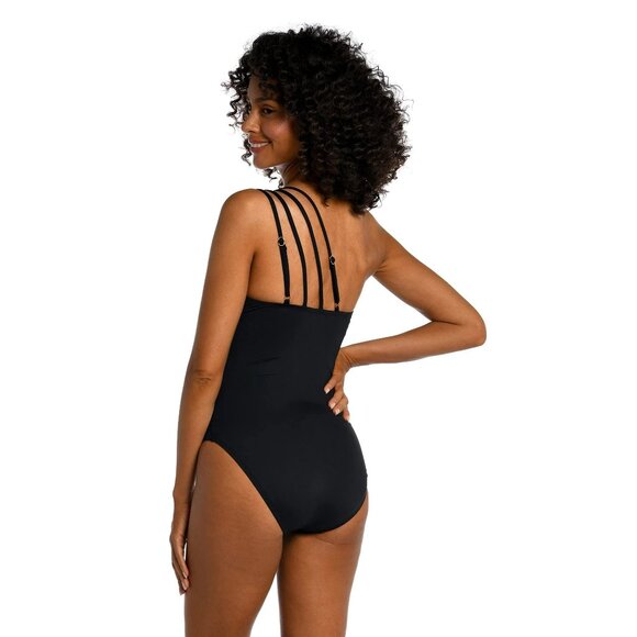 La Blanca One Piece Swimsuit 14 One Shoulder Black NEW - Picture 3 of 12